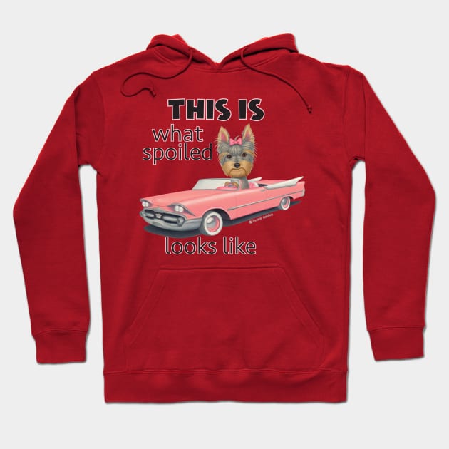 Cute Yorkshire Terrier Dog shopping in classic pink Car Hoodie by Danny Gordon Art